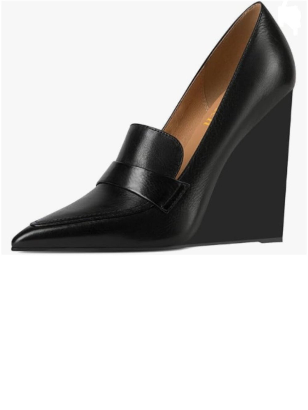 miss left Black Wedge Heel Loafers Pumps Slip On Pointy Toe High Heels Shoes